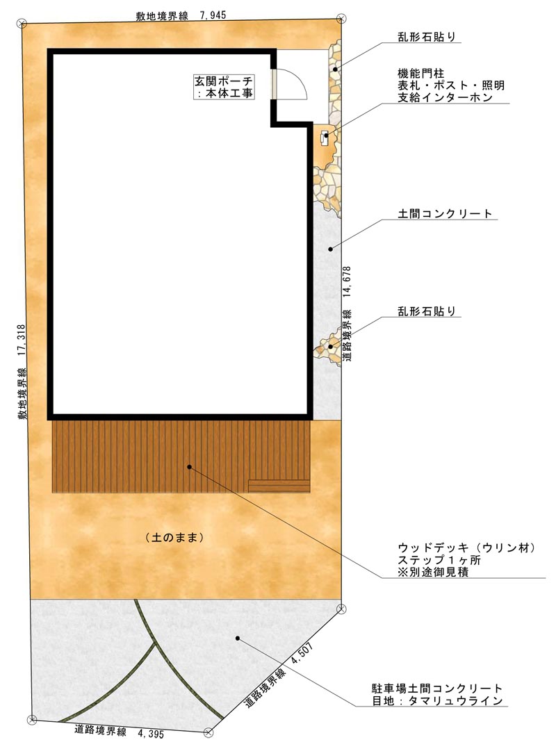 南東角地40坪敷地 外構プラン