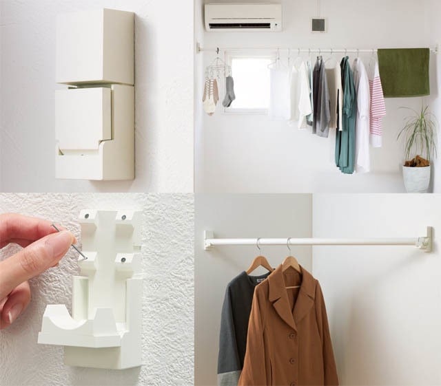 ピンで付ける壁付物干し