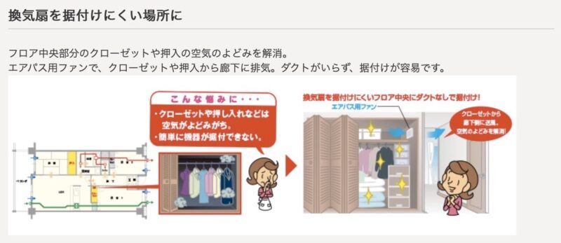 クローゼットにエアパスファン